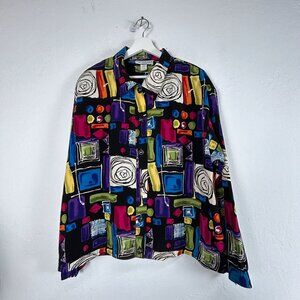 Vintage Bedford Fair Lifestyles Womens Colorful Geometric Print Blouse Shirt XL
